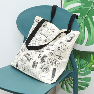 韩风涂鸦帆布包包女大学生上课单肩手提书包袋大容量小众帆布袋