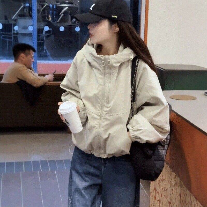 双拉链连帽加厚短外套女秋冬季新款小个子宽松显瘦冲锋衣上衣
