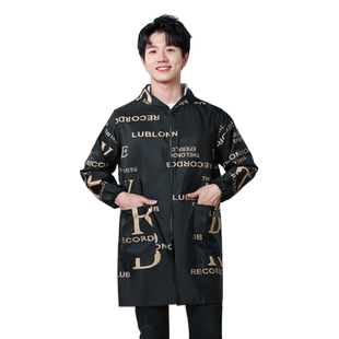 男士罩衣大人薄款防水围裙家用厨房时尚英文长袖大褂工作服新款