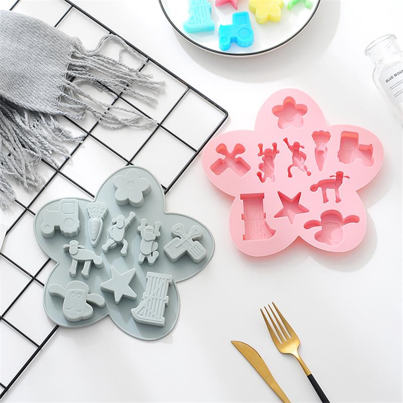 新品 diy微波炉烤箱硅胶烘焙模具 卡通小羊农场巧克力模 蛋糕模具