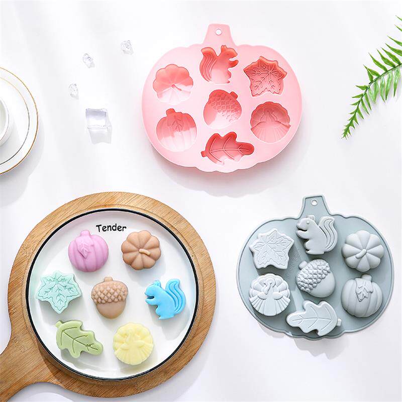 新品 7连秋收主题松鼠南瓜火鸡叶子等造型硅胶模具冰格滴胶蛋糕模
