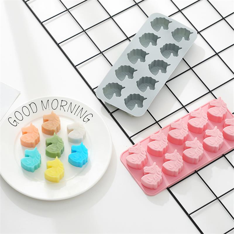 新品 10连独角兽硅胶蛋糕模具 手工DIY巧克力模 米糕辅食烘焙模具