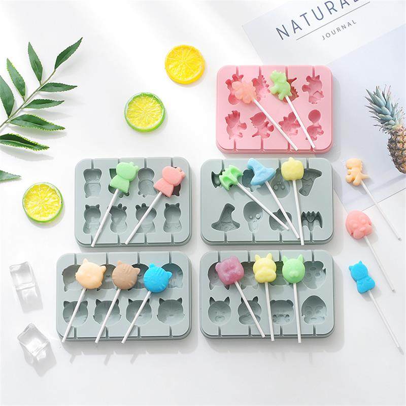 新品 宝宝卡通可爱动物带盖棒棒糖蛋雪糕硅胶模具巧克力烘焙模具