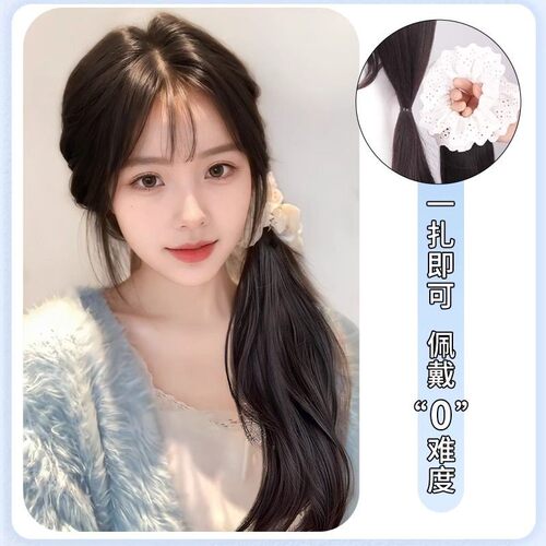 马尾假发抓夹女秋冬自然仿真发侧扎低马尾新中式慵懒卷发假发辫子