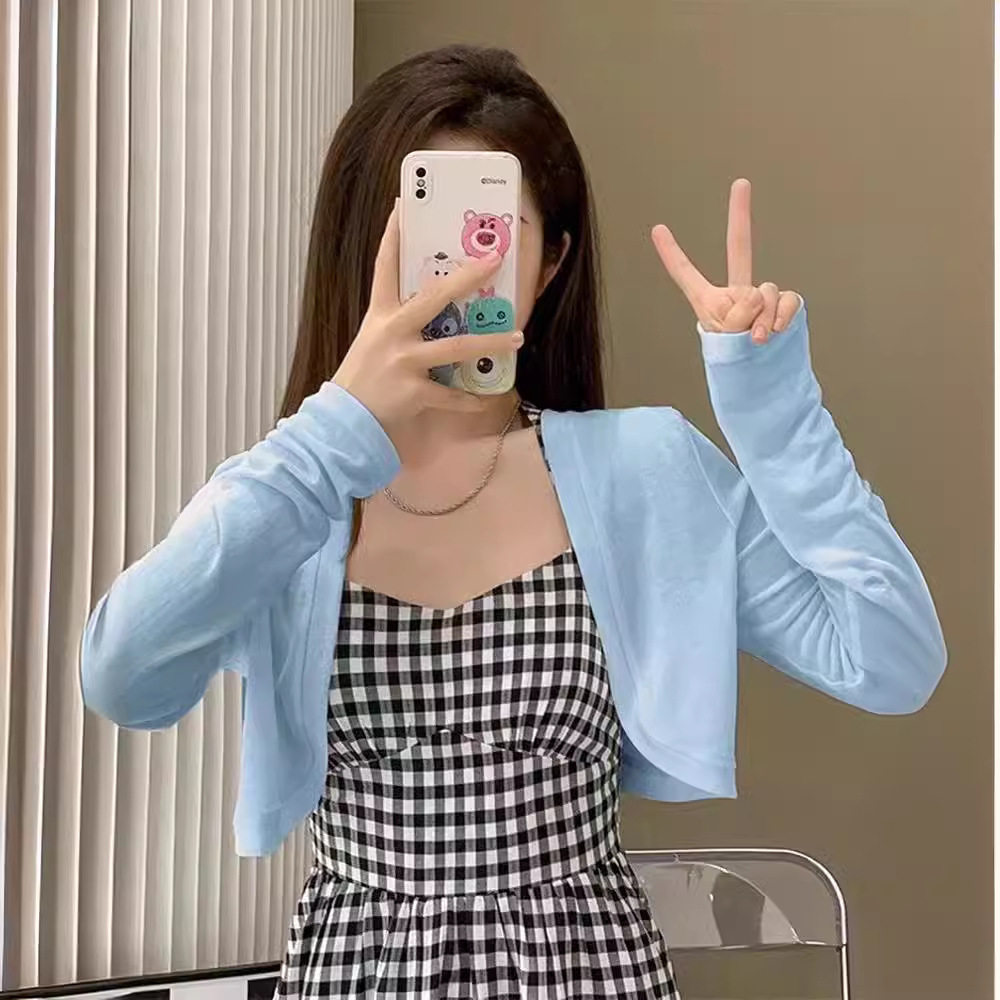 夏季短款防晒衫女长袖薄款小披肩毛针织衫