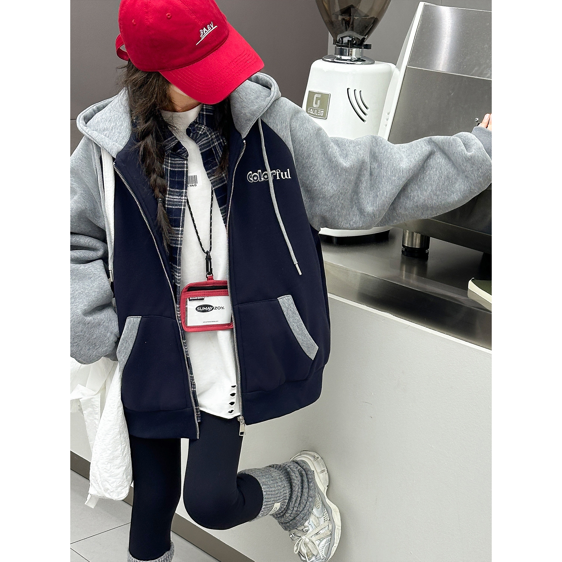 女童秋冬二棉外套2025女孩洋气时髦拼色连帽卫衣夹棉加厚冬装上衣