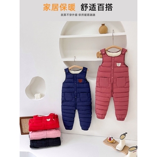 2025新款儿童棉裤宝宝连体背带羽绒棉裤男童女童婴幼儿加绒加厚裤