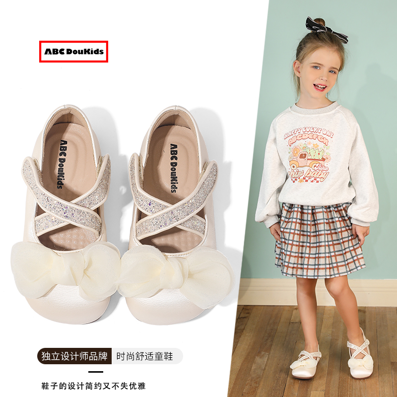 儿童洋气蝴蝶结公主鞋闪闪平底鞋