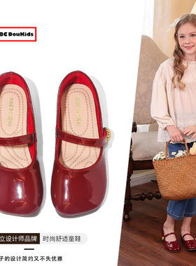 ABC Doukids女童玛丽珍公主鞋红色小皮鞋宝宝小女孩儿童平底单鞋