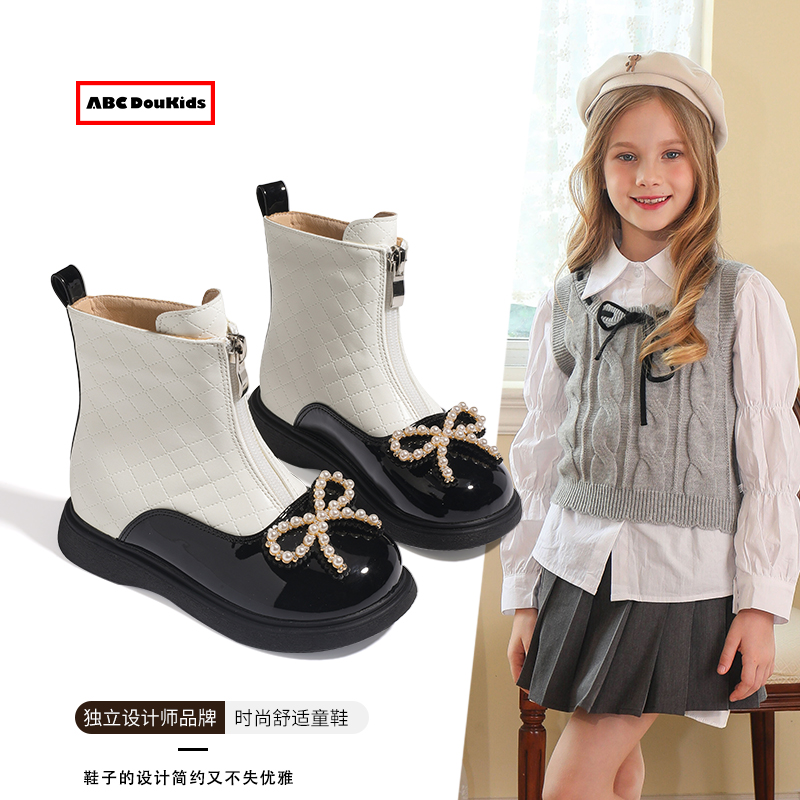 儿童马丁靴拼色时尚女童靴子
