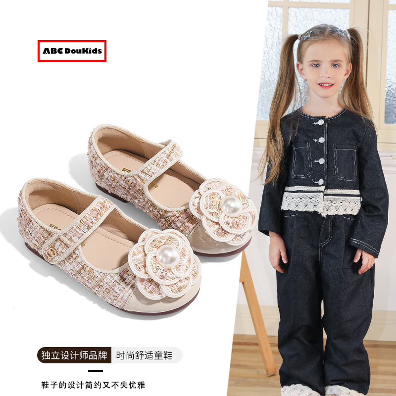 儿童小香风珍珠皮鞋宝宝软底鞋