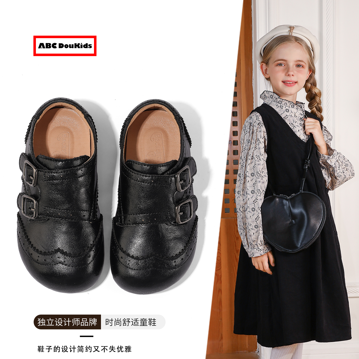 女童小皮鞋复古学院风加绒软底鞋