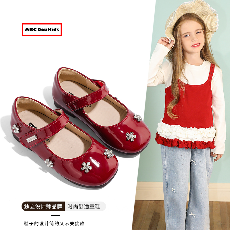 儿童时尚玛丽珍公主鞋方头皮鞋
