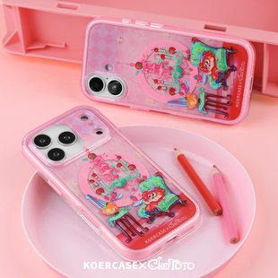 KOERCASE-ChefToto红果吊灯磁吸手机壳少女粉边框亮面卡通插画原创意涂鸦小众适用苹果15iPhone16ProMax17Pro