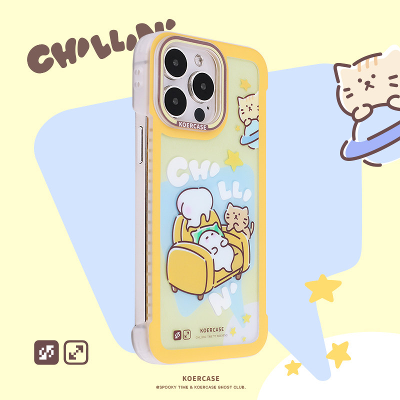 KOERCASE 放松一下小幽灵手机壳无边框涂鸦甜美少女 卡通插画原创意小众适用苹果16iPhone15ProMax14Pro13