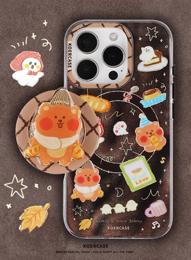 KOERCASE 巧克力流沙面包熊小幽灵手机壳磁吸支架涂鸦 卡通插画原创意小众适用13苹果16iPhone15ProMax14Pro