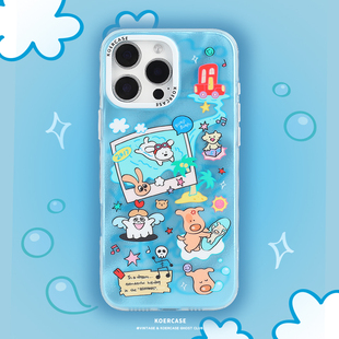 KOERCASE 巴哈马沙滩狗狗小幽灵手机壳镭射银甜美 卡通插画原创意涂鸦小众适用苹果16iPhone15ProMax14Pro17