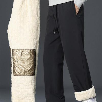 棉裤男士秋冬季加绒加厚直筒休闲长裤宽松冬天保暖发热羊羔绒裤子