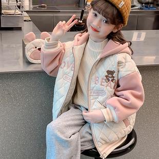女童外套夹棉儿童装2025新款洋气女孩秋冬季时髦大童加厚连帽上衣