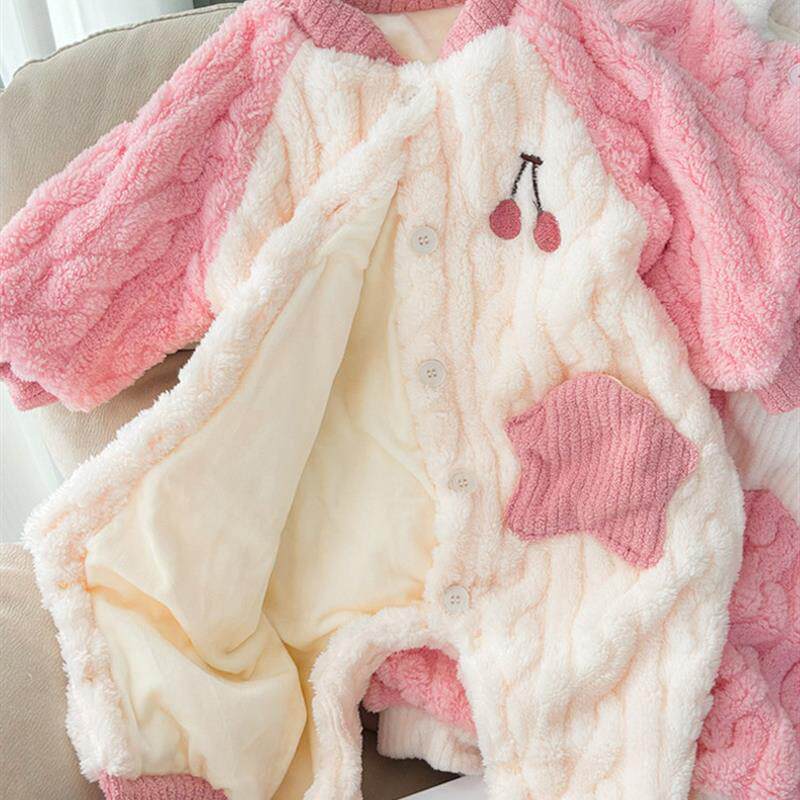 儿童连体睡衣女童珊瑚绒冬季加绒加厚款爬服婴儿女孩宝宝冬款睡袋