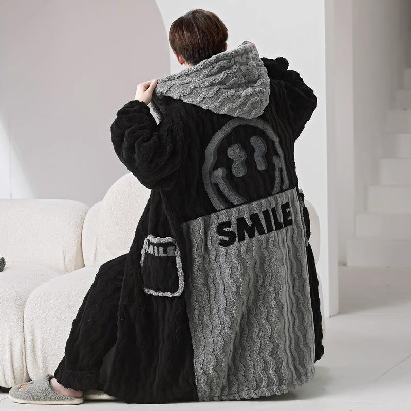 秋冬季珊瑚绒睡衣男加绒加厚长款睡袍加肥特大码300斤法兰绒长袍