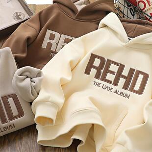 男孩的天鹅绒加厚运动衫秋冬2024新英俊的儿童的温暖连帽上衣中大