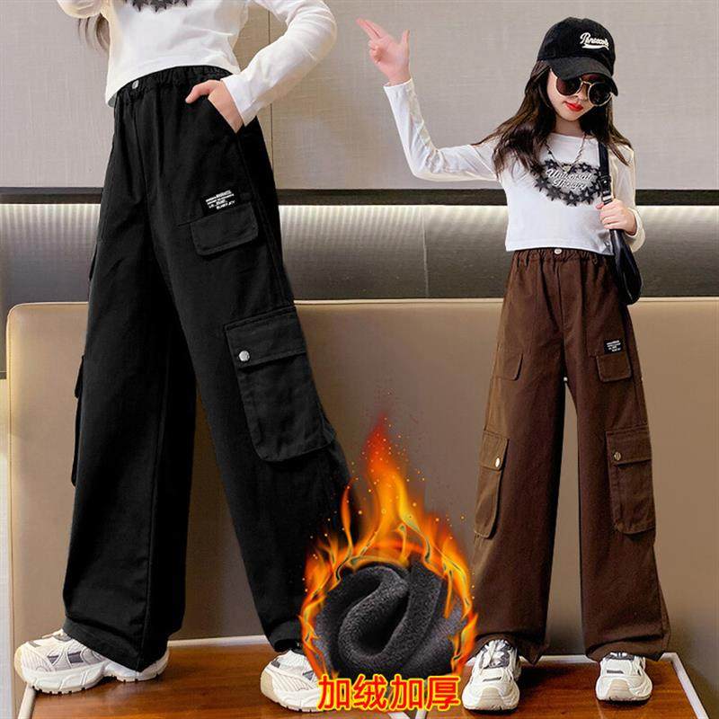 女童秋冬加绒工装裤中大童时髦洋派休闲 裤女孩秋冬新款直筒裤子,童装/婴儿装/亲子装,裤子,淘宝优惠券,粉丝福利购,淘宝优惠卷