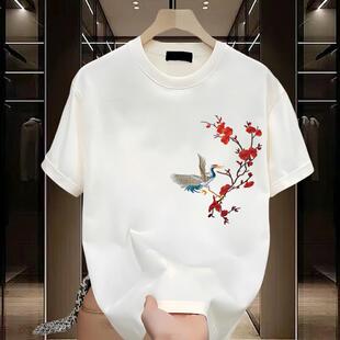 夏季新款国潮纯棉体恤男装情侣潮流半袖衣服潮牌梅花印花短袖t恤
