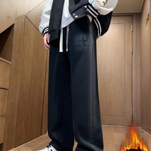 秋冬季裤子男孩学生装纯棉卫裤休闲长裤青少年大童加绒加厚直筒裤