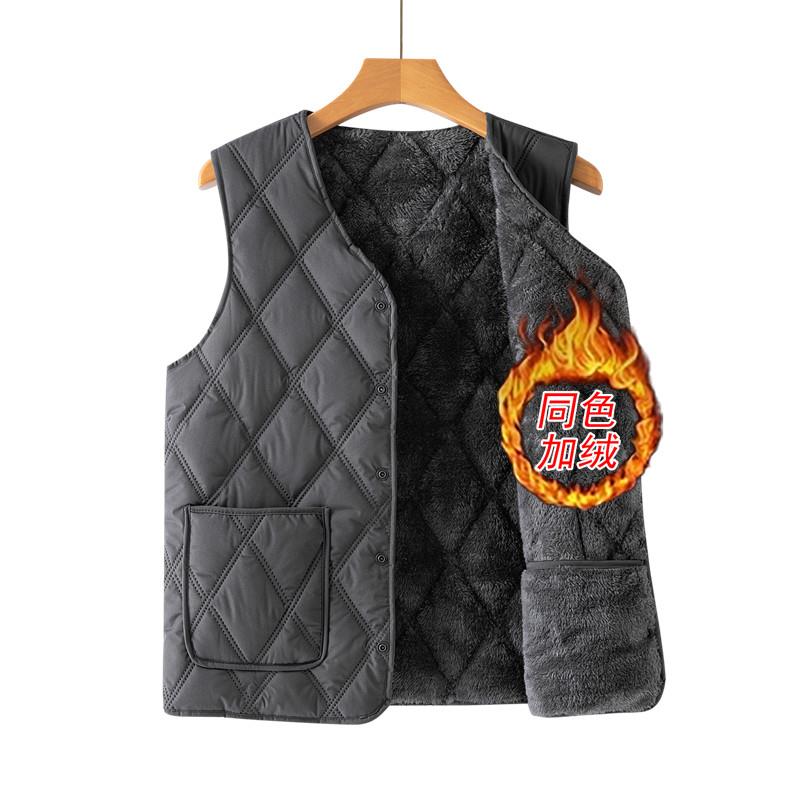 爸爸棉马甲男士加绒加厚中老年人保暖背心坎肩爷爷羽绒棉马夹秋冬