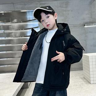 男童外套秋冬款2025新款风衣潮酷冲锋衣冬季上衣加绒加厚中大儿童