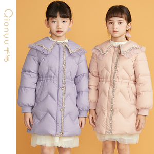 千与童装女童2023冬新款中大童幼童加长加厚小香风羽绒服时尚羽绒