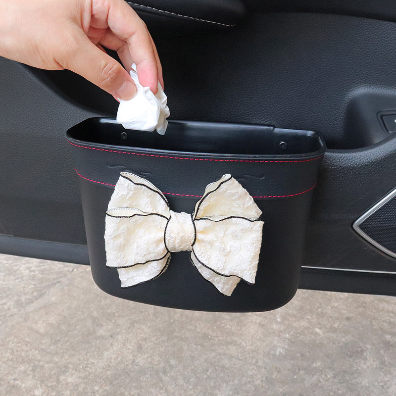 车载垃圾桶汽车内蝴蝶结挂式车用收纳箱置物盒多功能垃圾袋用品
