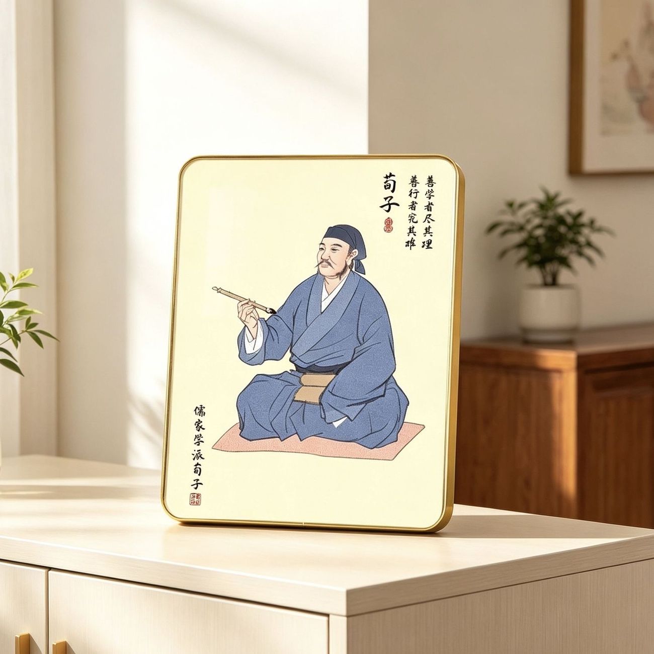荀子桌面摆件孔子像摆件戒酒学生励志装饰画孔圣人相框书房书桌摆