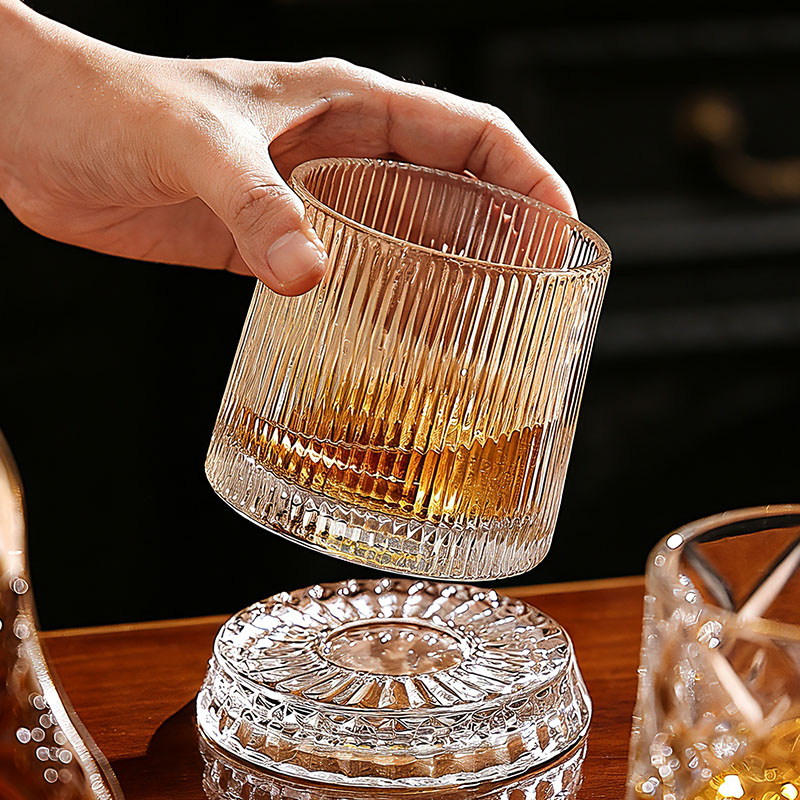 网红高级感旋转威士忌酒杯洋酒杯轻奢高档家用玻璃杯子麦卡伦同款