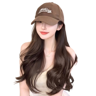 假发帽子一体夏季时尚鸭舌帽大波浪卷发自然仿真发全头套女假发帽
