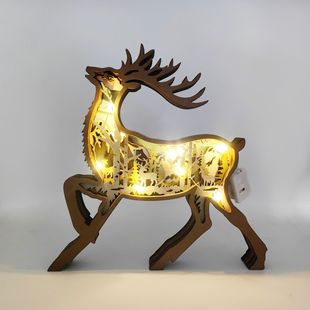 北美森林动物鹿鸣木质桌面摆件好寓意家居装饰工艺品创意木制雕刻