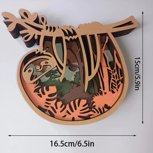 北美森林动物家居装饰木质摆件工艺品创意狼图腾木制雕刻树懒摆件