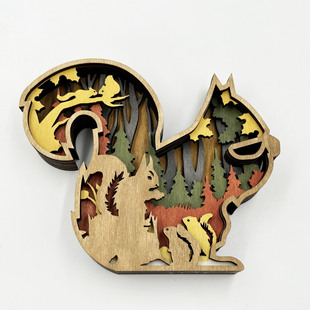 北美森林动物松鼠家居装饰木质摆件工艺品创意木制雕刻桌面摆件