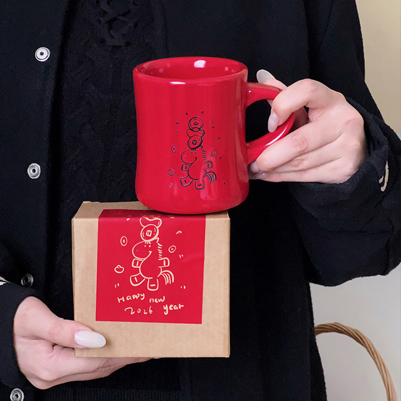 MOKOSHOME新年马年复古红色高颜值马克杯伴手礼情侣陶瓷小红杯咖,餐饮具,玻璃杯,淘宝优惠券,粉丝福利购,淘宝优惠卷
