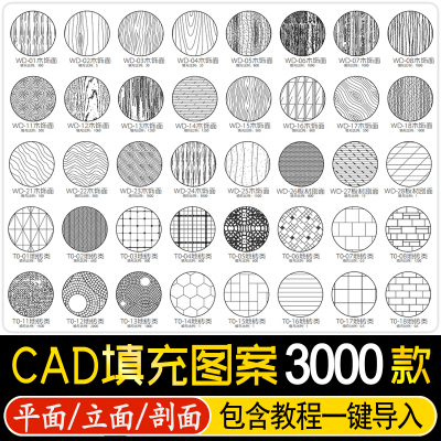 CAD填充图案室内设计石材木纹地毯墙纸家装施工图块自定义pat素材
