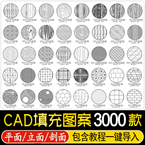 CAD填充图案室内设计石材木纹地毯墙纸家装施工图块自定义pat素材 - 封面