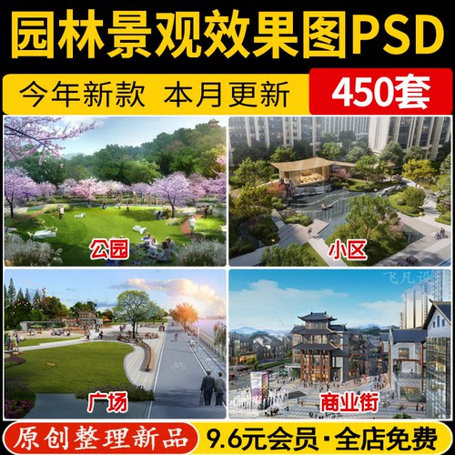 园林景观公园广场居住区庭院商业街 ps效果图鸟瞰图psd分层源文件