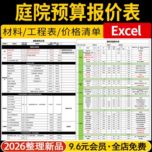 庭院花园景观园林别墅工程报价造价预算表Excel装修清单材料表格