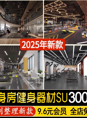 现代工业风健身房su模型跑步机动感单车普拉提私教瑜伽室草图大师