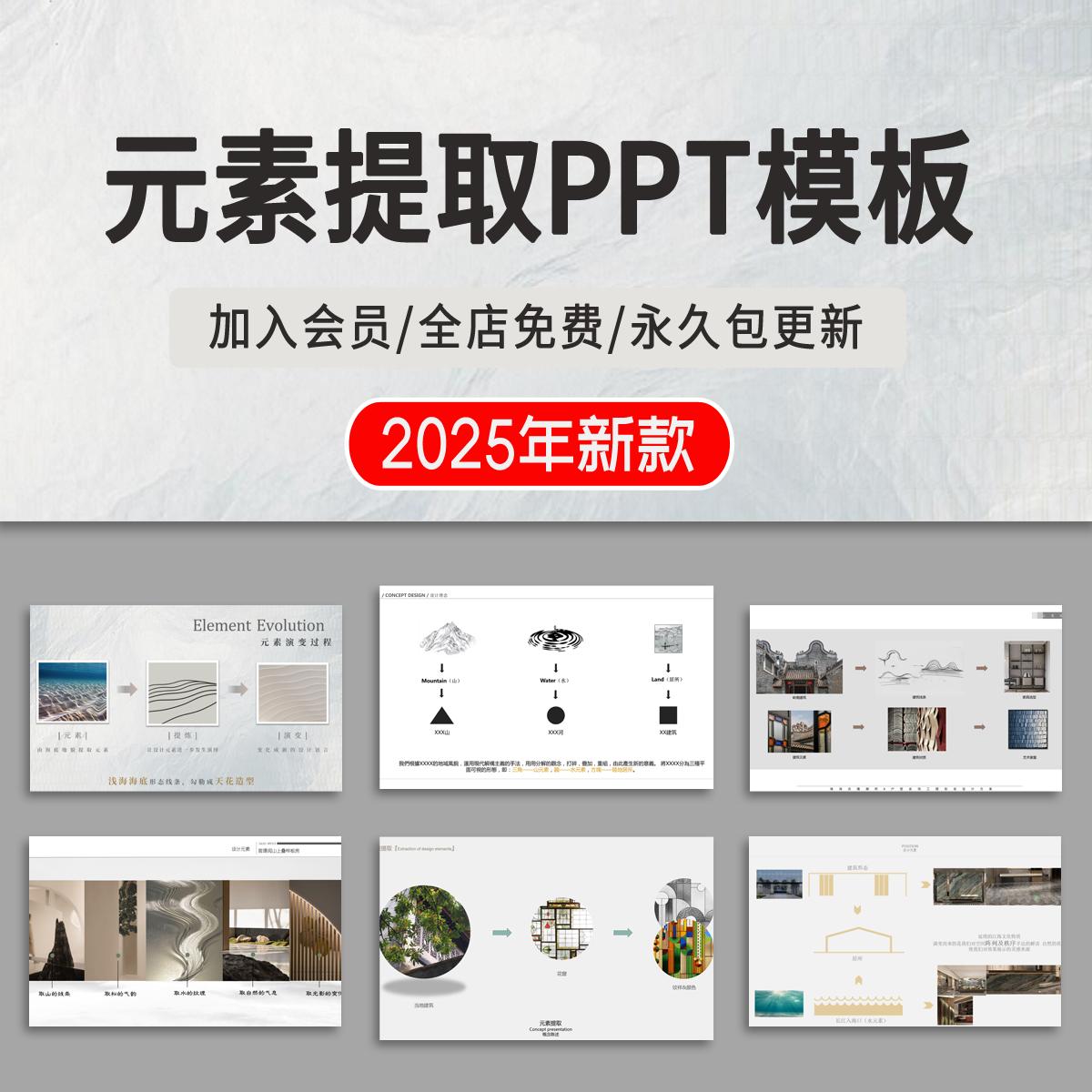 设计元素提取室内景观建筑概念主题演变PPT文本模板分析图素材