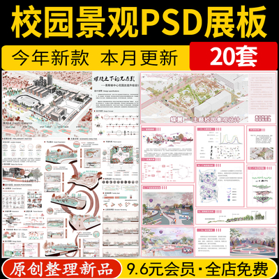 校园学校景观建筑规划设计竞赛风PS展板PSD排版模版分层源文件