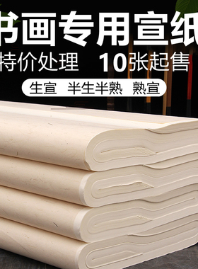 加厚四尺白色生宣半生半熟熟宣书法国画山水花鸟专用山工笔画用纸