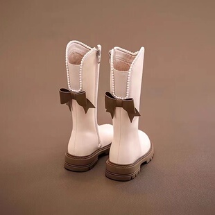 女童靴子2025新款秋冬儿童女中筒靴走秀加绒女靴公主皮靴女孩洋气