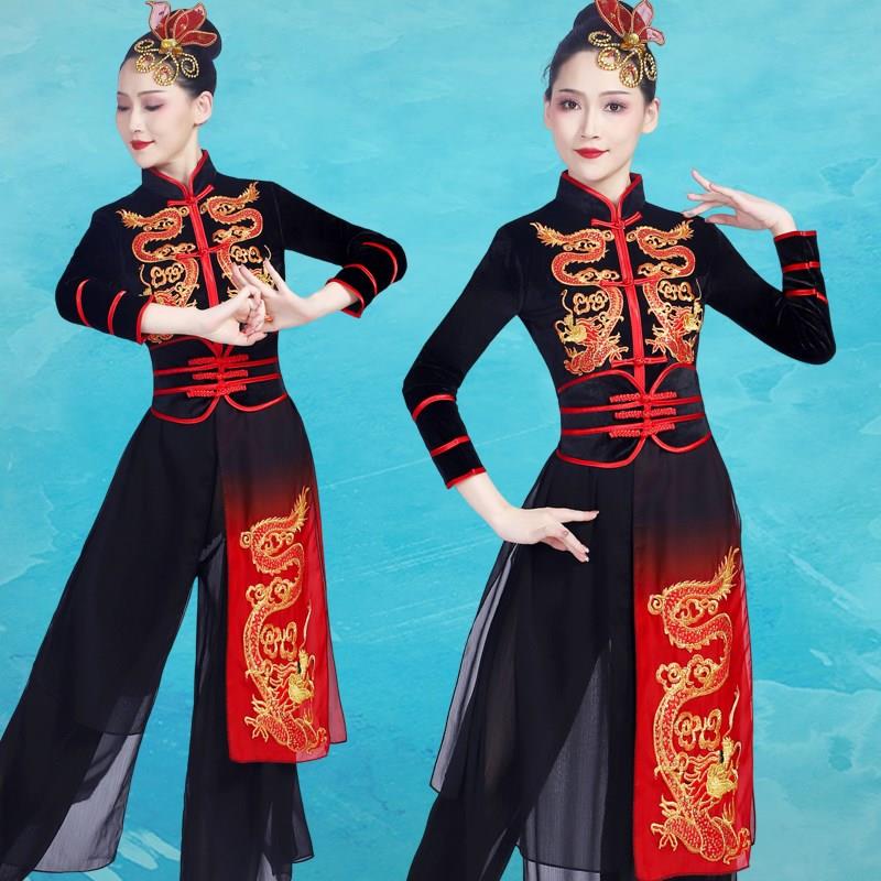 打鼓演出服装2023新款开场水鼓舞蹈服中国风喜庆威风鼓锣鼓队服装